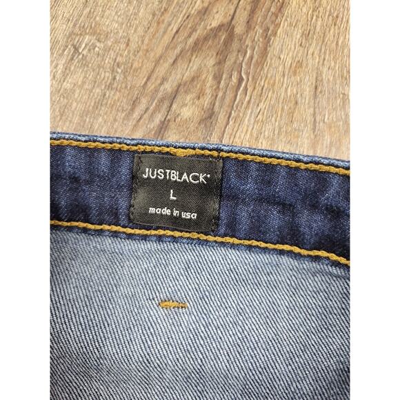 Just Black Denim Dark Wash Jean Skirt Button Front Mini Size Large Made in USA - Picture 2 of 4